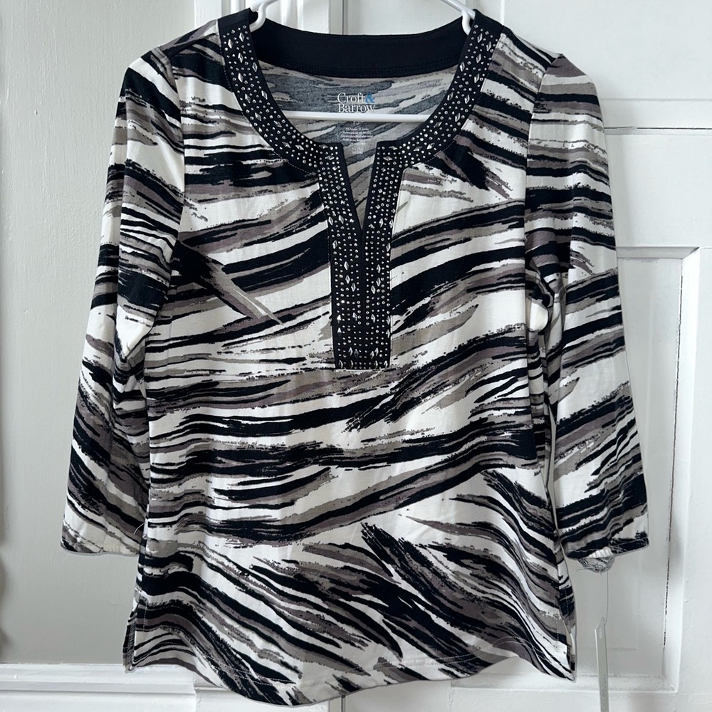 Croft & Barrow Black and White Stripe Print Womens Tunic Top